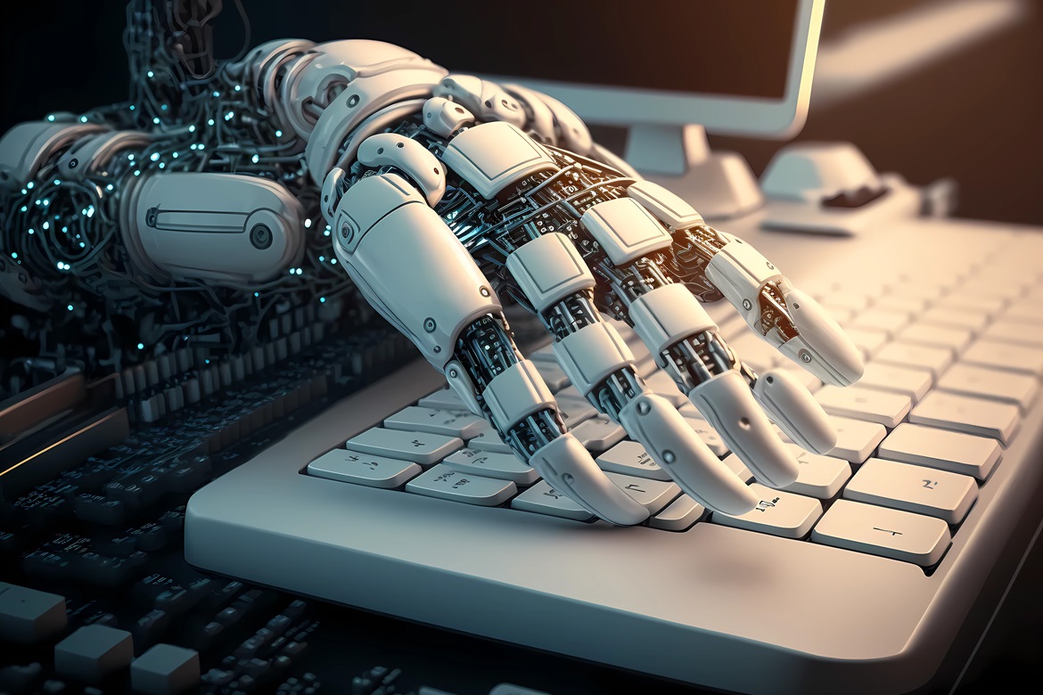 chatgpt other Robot hand on keyboard