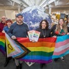 Chippenham Pride volunteers Penny and Marc MacDivitt (centre) with the Good Energy ‘Inclusion Champions’ at the company's office. Photo by Stephen Lewis Photography.