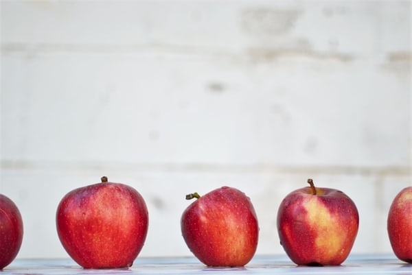 school apples Row of red apples.