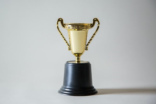 trophy Image of small trophy against white background.